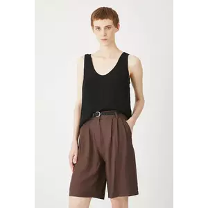 Medicine pantaloni scurți culoarea maro, uni, high waist imagine
