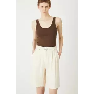 Medicine pantaloni scurți culoarea bej, uni, high waist imagine