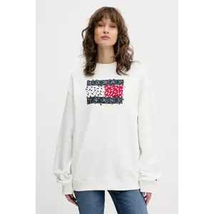 Tommy Jeans hanorac de bumbac culoarea alb, cu imprimeu, DW0DW20933 imagine