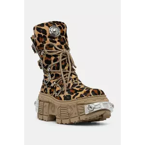New Rock bocanci de piele PELO LEOPARDO CUERO culoarea maro, cu platformă, M-WALL373-C5 imagine