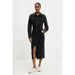 Answear.LAB rochie jeans culoarea negru, midi, mulata imagine