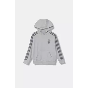 adidas Originals hanorac de bumbac pentru copii culoarea gri, cu glugă, cu imprimeu, JW7725 imagine