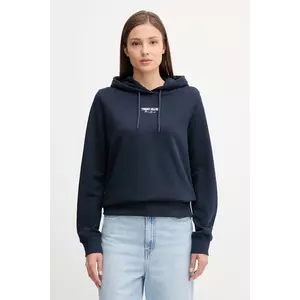 Tommy Jeans hanorac de bumbac culoarea bleumarin, cu glugă, cu imprimeu, DW0DW20943 imagine