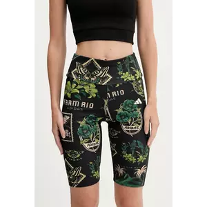 adidas pantaloni scurți culoarea negru, cu imprimeu, high waist, JM8346 imagine