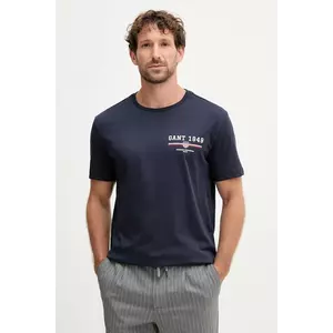 Gant tricou din bumbac culoarea albastru marin, cu imprimeu, 2067044 imagine
