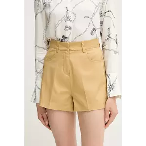 Sisley pantaloni scurți culoarea galben, uni, high waist, 4ED4L901N imagine