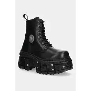 New Rock bocanci de piele ITALI NEGRO GRUESO, TANK CASCO NEGRO TORNILLOS culoarea negru, cu toc plat, M-OVERZTANK001-C1 imagine
