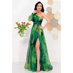 Rochie de seara pretioasa Carolina verde cu model tip pictura imagine