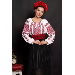 Brau traditional rosu Matilda cu simbolul rombului imagine