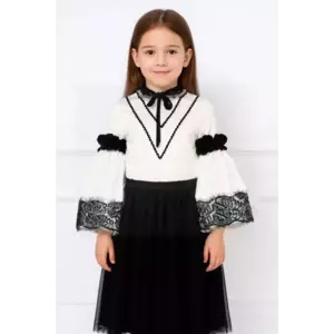 Elizabeth Roses - Camasa fetita de inspiratie traditionala cu maneci tip clopot si broderie neagra imagine