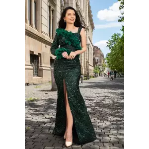 Rochie eleganta verde Isabela cu fronseuri si insertie de fulgi imagine