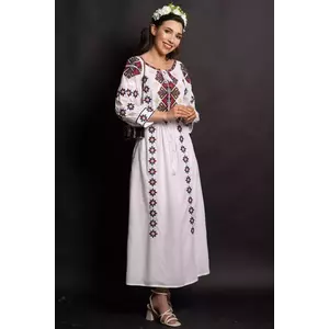 Rochie traditionala alba Coralia cu broderie cu simbolul rombului imagine