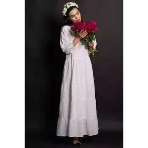 Rochie alba de vara din bumbac Annabel cu broderie englezeasca imagine
