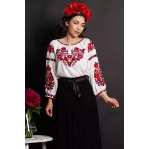 Ie dama alba din vascoza Maricela cu broderie rosie florala imagine