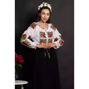 Ie dama alba din bumbac Luciana cu flori brodate imagine