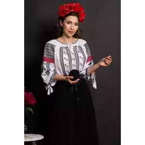 Ie traditionala alba din bumbac Estela cu motivul rombului imagine