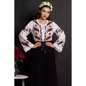 Ie dama alba din bumbac Raquel cu broderie florala imagine