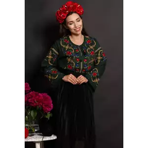 Ie dama verde din bumbac Raquel cu broderie florala imagine