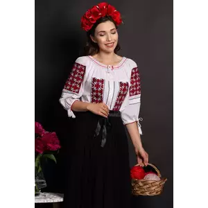 Ie dama traditionala Francisca din bumbac cu broderie rosie imagine