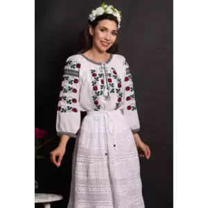 Ie dama traditionala din bumbac Clemente cu flori brodate imagine