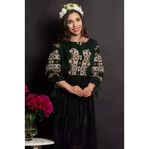 Ie dama verde din bumbac Berta cu broderie traditionala imagine