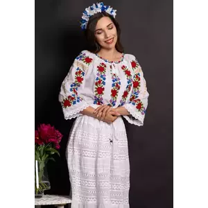 Ie dama alba din bumbac Anabela cu broderie florala imagine