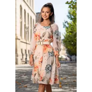 Rochie de zi in clos Karen bej cu imprimeu floral imagine