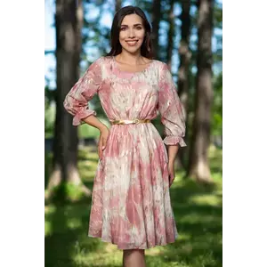 Rochie de zi in clos Iraida roz cu insertii aurii imagine