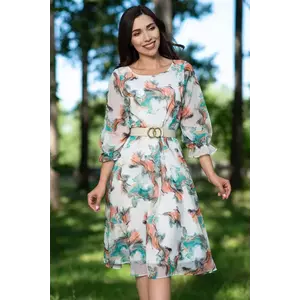 Rochie de zi in clos Adana din voal cu imprimeu tip pictura imagine