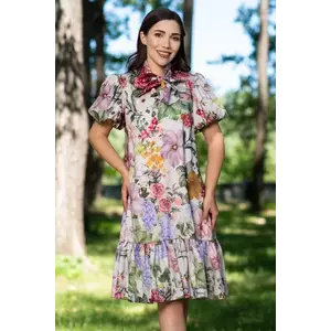 Rochie de zi midi cu maneci gogosar si imprimeu floral imagine