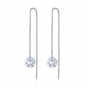 Cercei din argint White Crystal Long Chain imagine