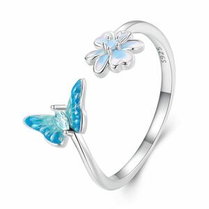 Inel reglabil din argint Butterfly Imperfect Flower imagine