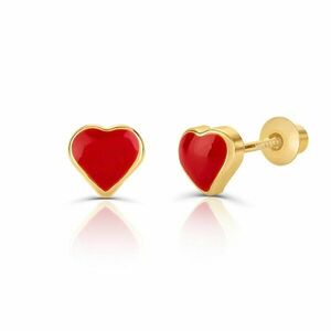 Cercei din aur 14K pentru copii Red Hearts imagine