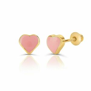 Cercei din aur 14K pentru copii Pink Hearts imagine