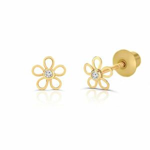Cercei din aur 14K pentru copii Big Flower and Crystals imagine