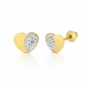 Cercei din aur 14K pentru copii Half Crystal Hearts imagine