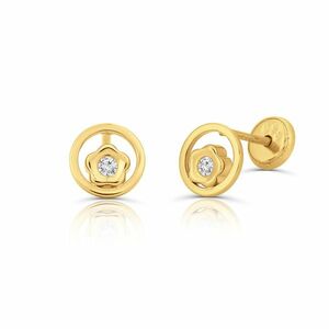 Cercei din aur 14K pentru copii Circle Stars and Crystals imagine