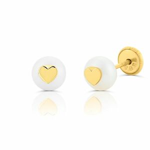 Cercei din aur 14k pentru copii Pearls and Encrusted Hearts imagine