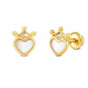 Cercei din aur 14K Mother of Pearl Crowned Hearts imagine