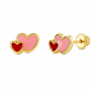 Cercei din aur 14K Double Pink Hearts imagine