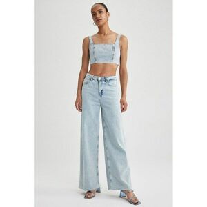 Top crop de denim cu aspect decolorat imagine