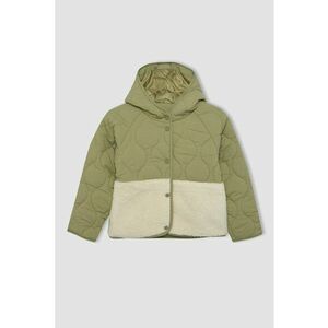 Geaca matlasata cu gluga si segment din blana shearling sintetica imagine