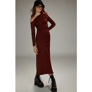 Rochie midi evazata cu decolteu asimetric imagine
