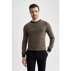 Pulover slim fit cu detalii contrastante - Kaki - Gri antracit - imagine