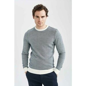Pulover slim fit cu detalii contrastante - Gri - Alb - imagine