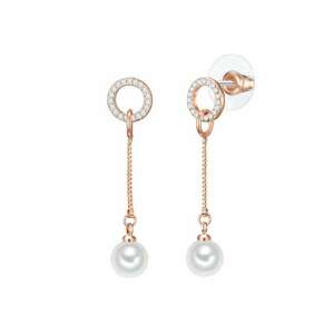 Cercei drop din aur rose de 14K decorati cu perle sintetice imagine