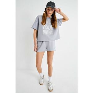 Tricou cu maneci cazute si imprimeu text imagine