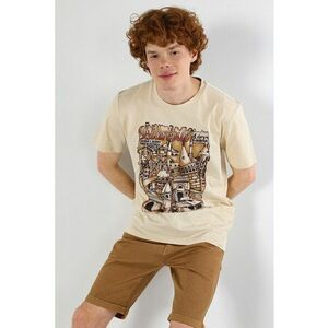 Tricou de bumbac cu decolteu la baza gatului si imprimeu grafic imagine