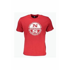 Tricou barbati cu imprimeu cu logo si decolteu la baza gatului rosu imagine
