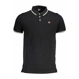 Tricou polo barbati cu logo si detalii contraste - din bumbac - Negru imagine